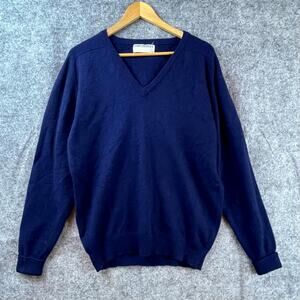 VTG James Pringle Pure Cashmere Sweater Men Medium Navy Scotland Casual Pullover